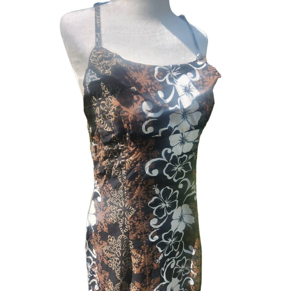 Vintage Hawaiian Spaghetti Strap Maxi Rayon Hibiscus Print Made in the USA 70S 8